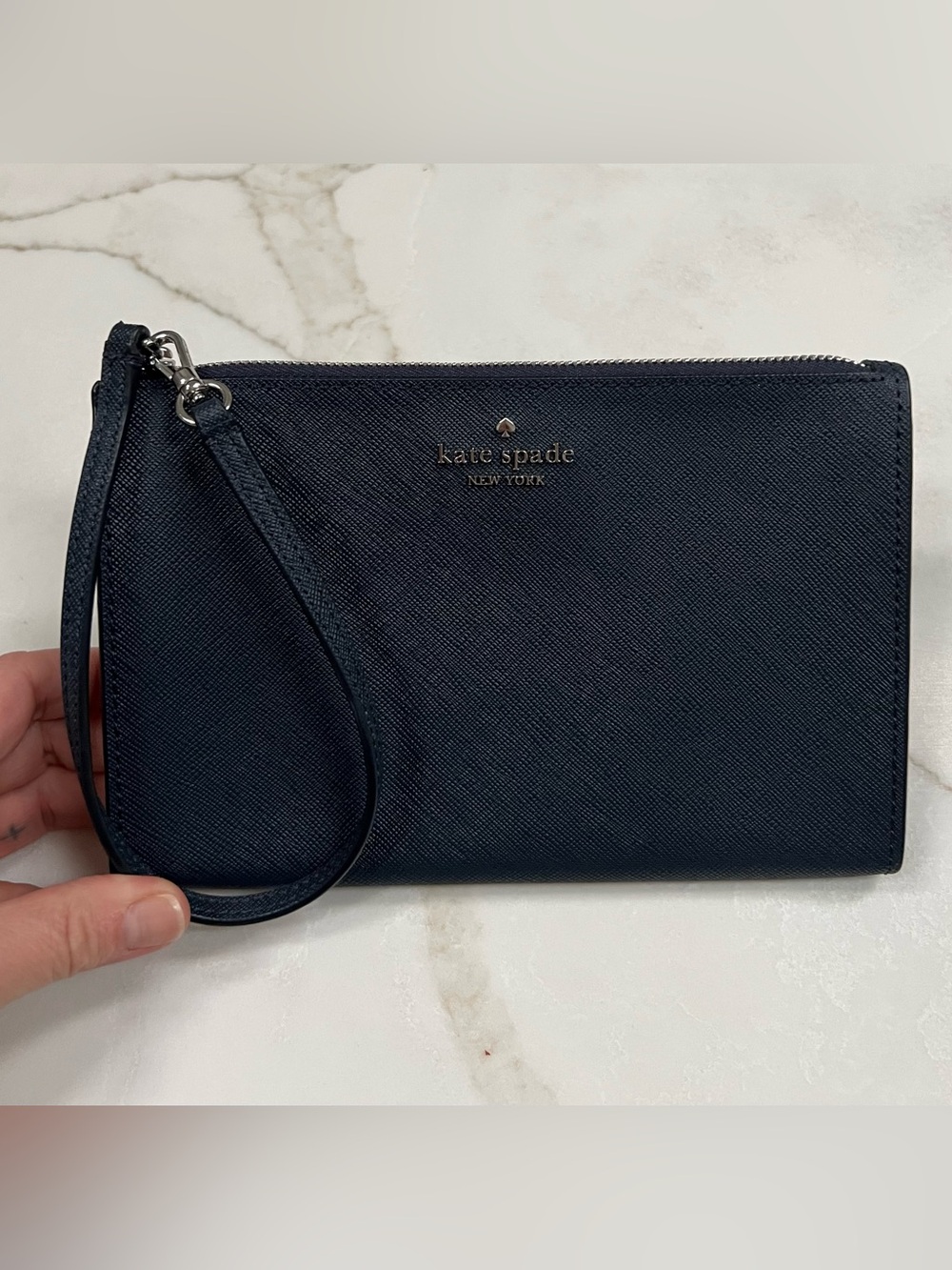 Kate Spade New York Navy Blue Saffiano Leather Wristlet Clutch